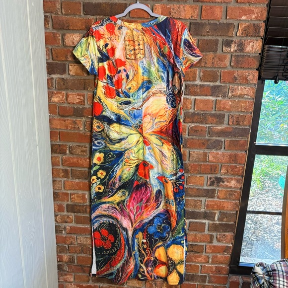 Noracora womens multicolor peacock butterfly short sleeve slit maxi dres… - Picture 2 of 5